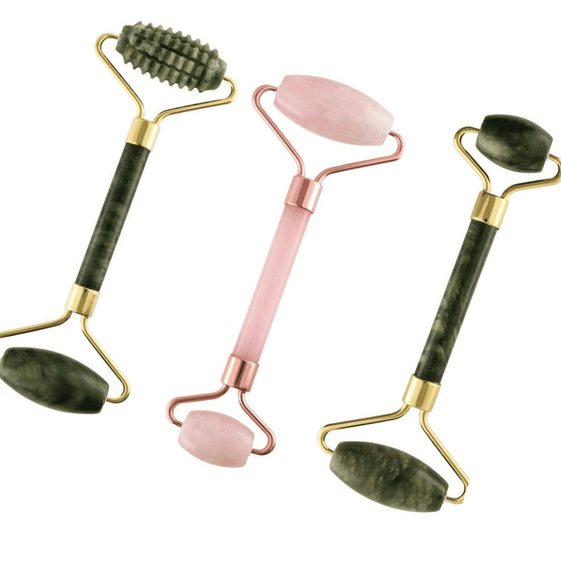 Jade und Rosenquarz Gesichtsroller im ästhetischen Badezimmer – Self-Care und Wellness