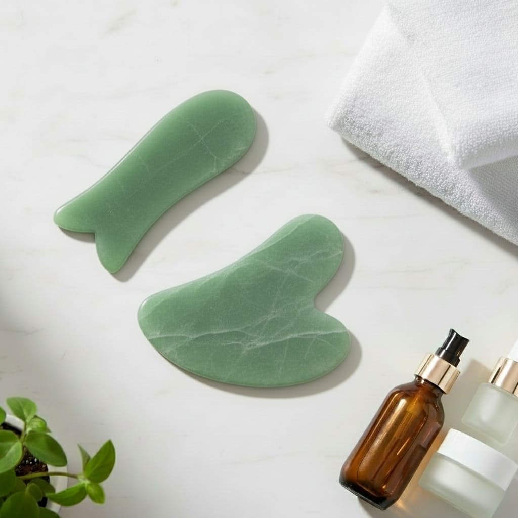 Gua Sha Stein aus grünem Quarz - Beauty Tool für Hautpflege