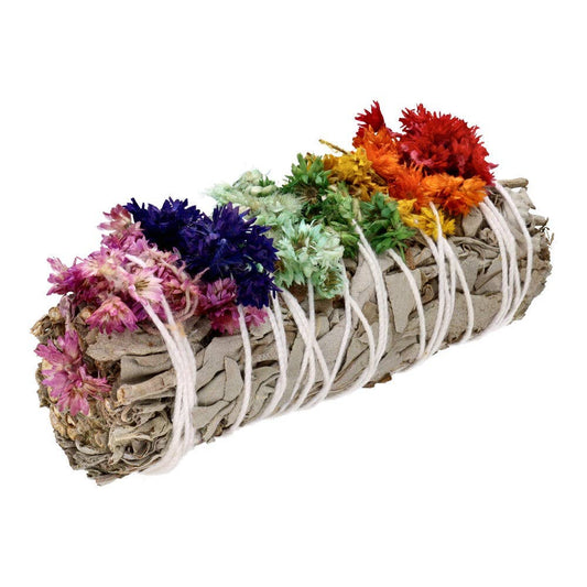 Räucherbündel weißer Salbei mit Königskerzeblüten