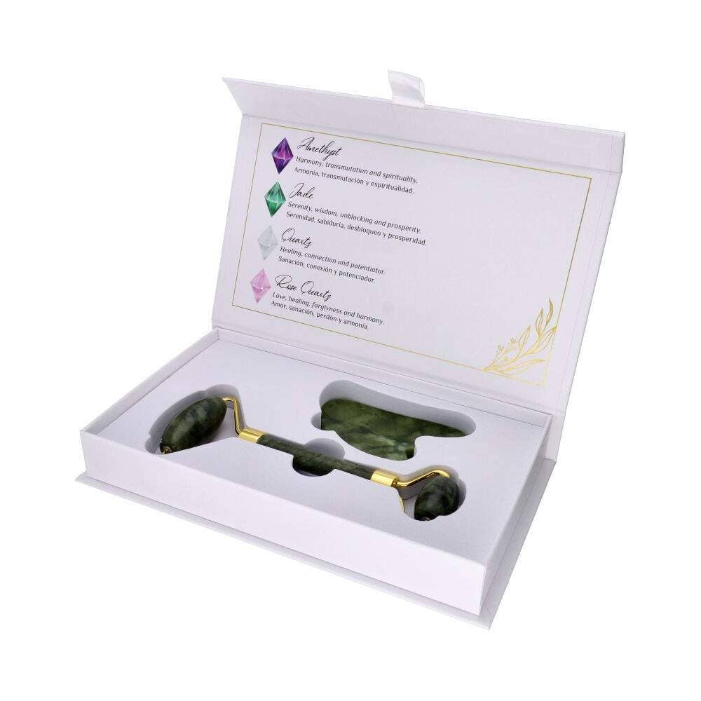 Jade Gua Sha und Gesichtsroller Set · Facial Glow Duo