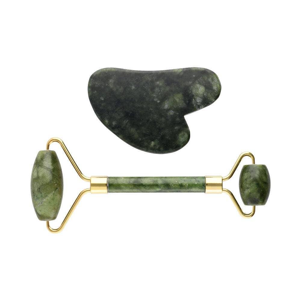 Jade Gua Sha und Gesichtsroller Set · Facial Glow Duo
