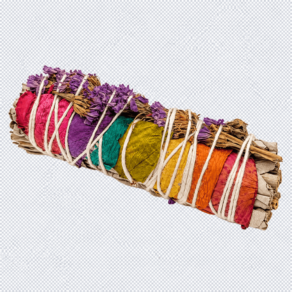 Salbei zum Ausräuchern mit Rosenblättern in Chakra-Farben