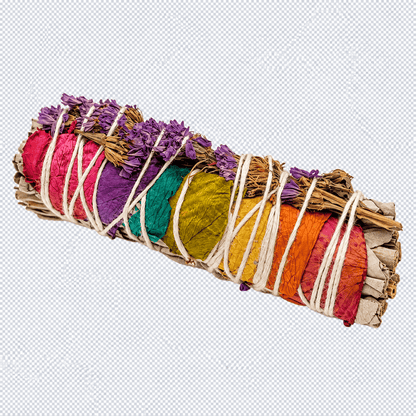 Salbei zum Ausräuchern mit Rosenblättern in Chakra-Farben