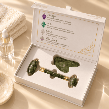 Jade Gua Sha und Gesichtsroller Set · Facial Glow Duo