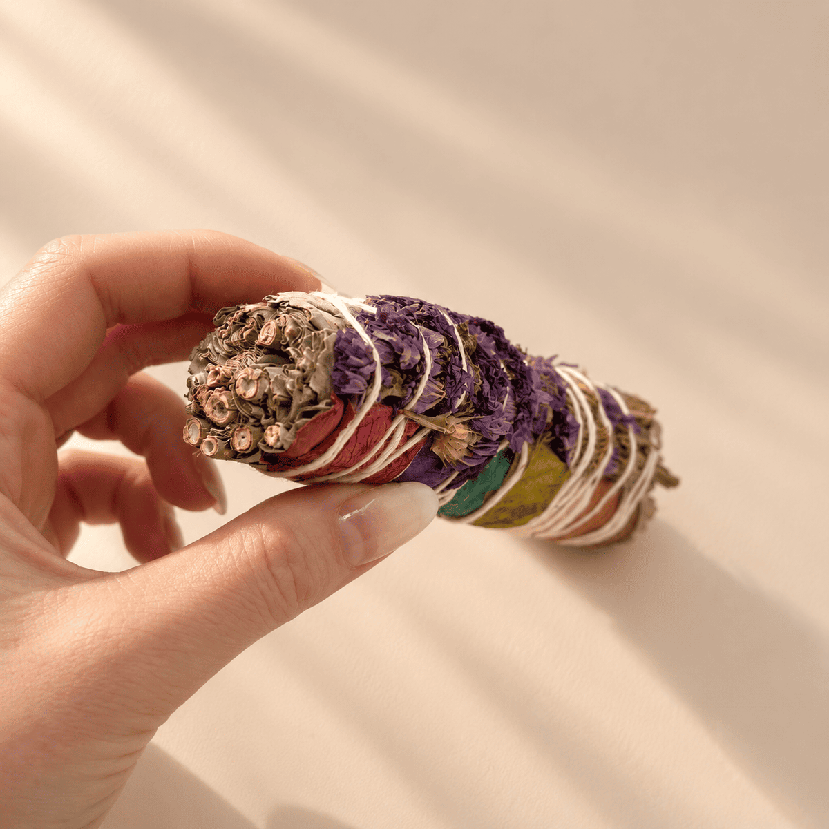 Salbei zum Ausräuchern mit Rosenblättern in Chakra-Farben