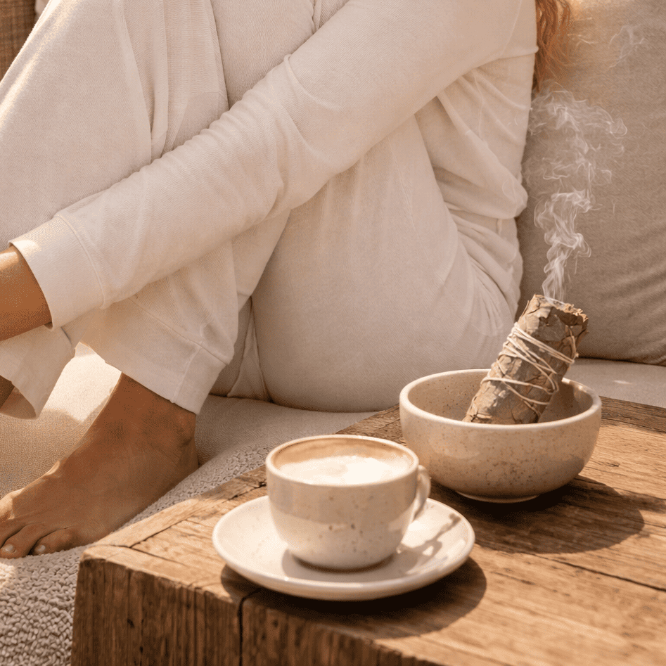 Ästhetisches Räucherbündel aus weißem Salbei, minimalistisch und naturbelassen